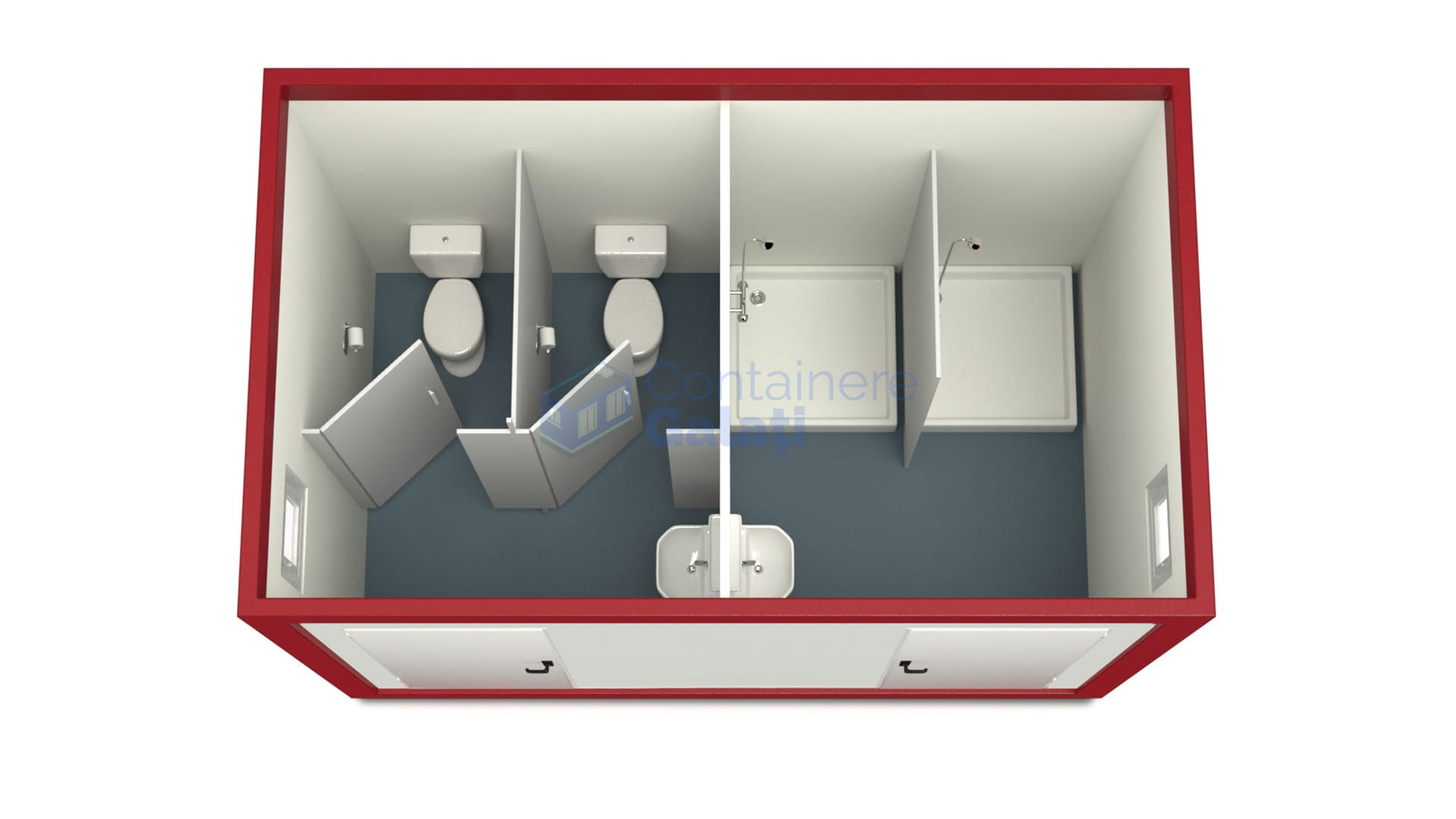 container sanitar galati 4metri 2dusuri 2wc rosu