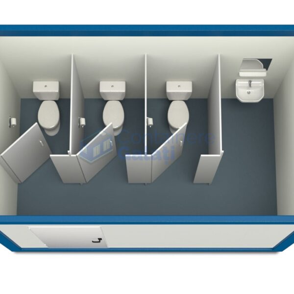 container sanitar galati 4metri 3wc albastru