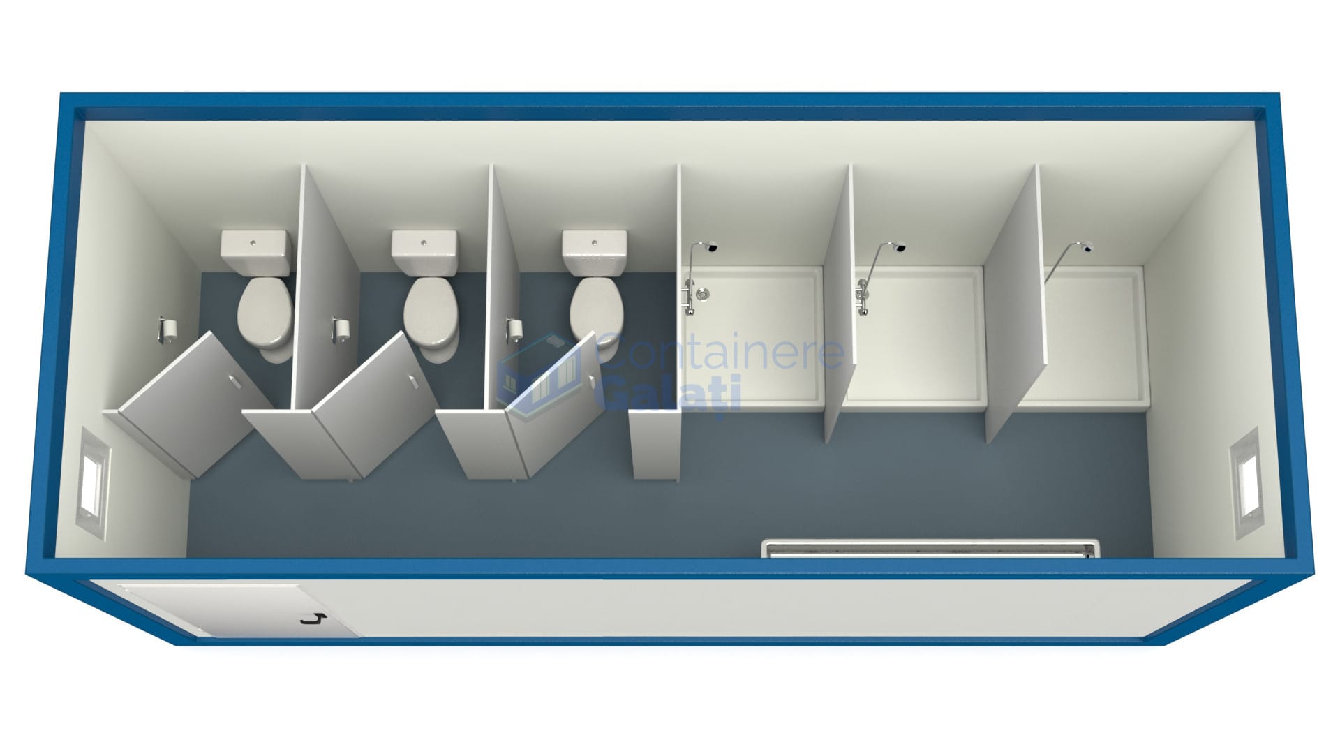 container sanitar galati 6metri 3dusuri 3wc albastru
