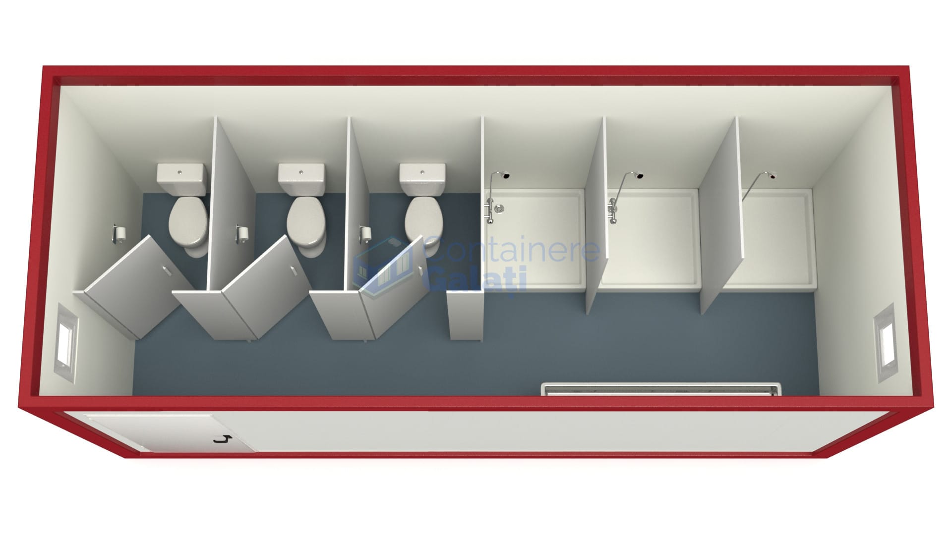 container sanitar galati 6metri 3dusuri 3wc rosu